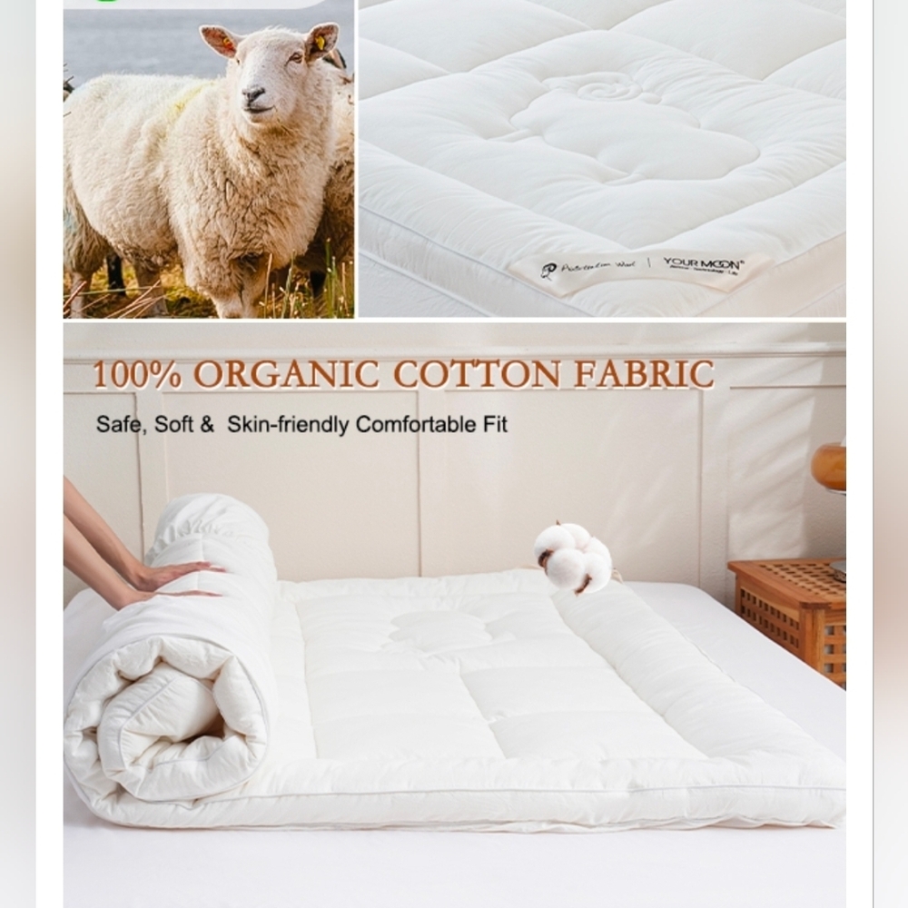 NIB YOUR MOON 100% Organic Wool Mattress Pad Topper Twin XL 39" X 80" - Picture 8 of 13